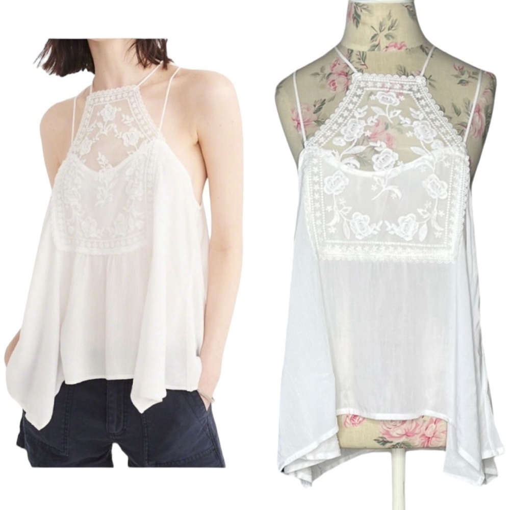 Piazza Italia Tank Top Cami Size M White Broderie Anglaise Tiered Made in Italy